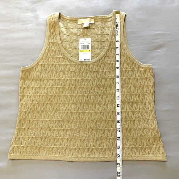 NWT Michael Kors Women Gold Textured Knit Tank Top. Size M. Sleeveless. V-Neck. - Picture 6 of 11